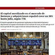 El capital movilizado en el mercado de fusiones y adquisiciones espaol crece un 38% hasta julio, segn TTR